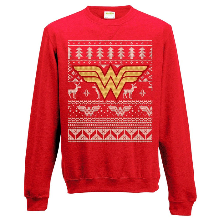 Wonder Woman - Fair Isle Logo Sweatshirt - Red Goblin